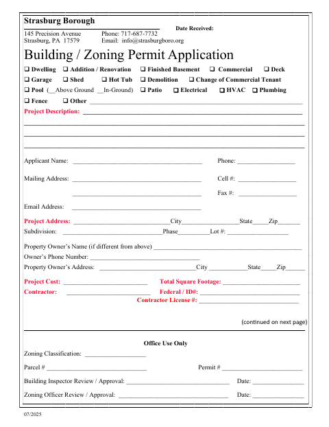 First page of the Building / Zoning Permit Application