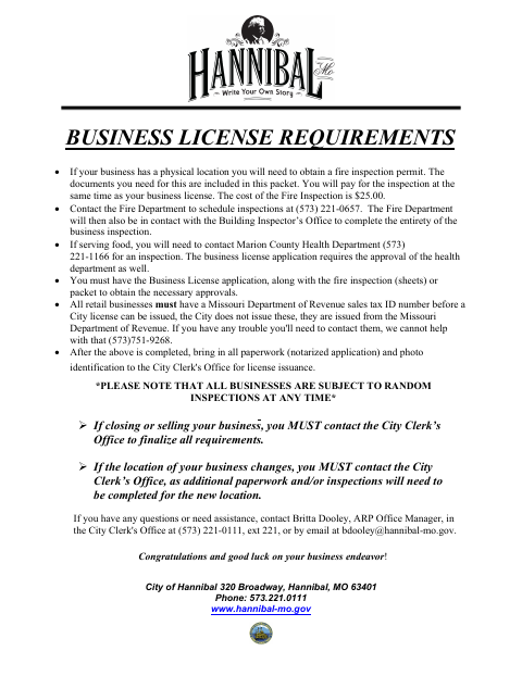 First page of the Business License Application