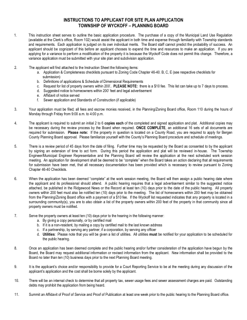 First page of the Site Plan Application and Proof of Service