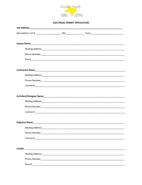 First page of the Electrical Permit Application