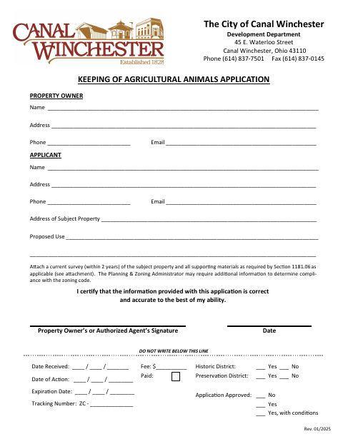 First page of the Keeping of Agricultural Animals Application