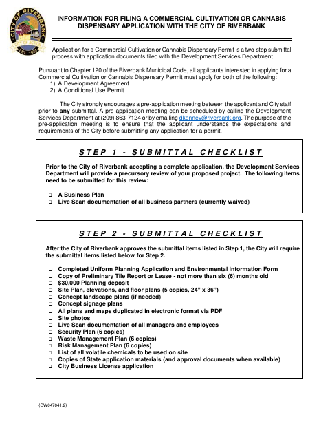 First page of the Commercial Cannabis Application Checklist