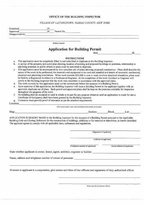 First page of the Application for Building Permit