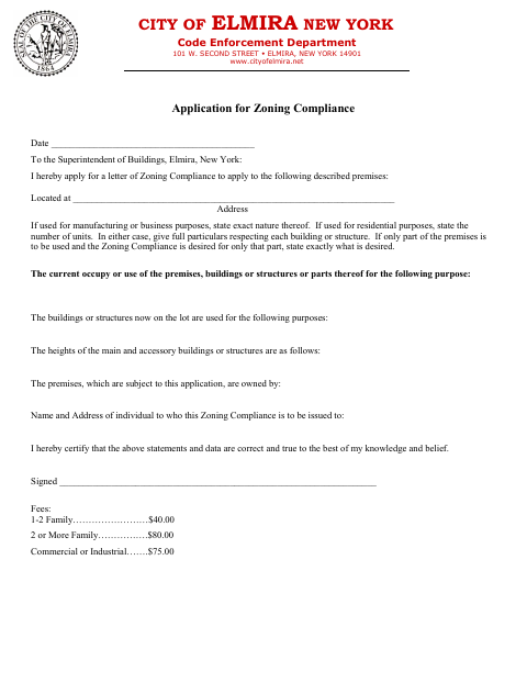 First page of the Application for Zoning Compliance