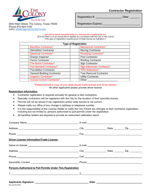 First page of the Contractor Registration