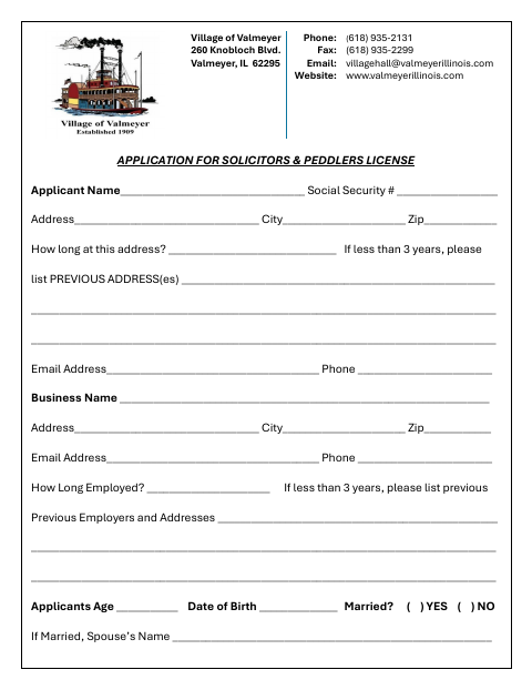 First page of the Solicitors and Peddlers License Application