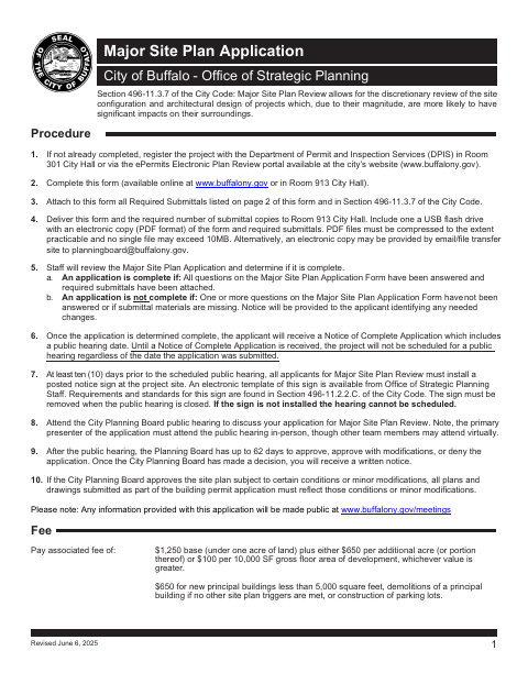 First page of the Major Site Plan Application