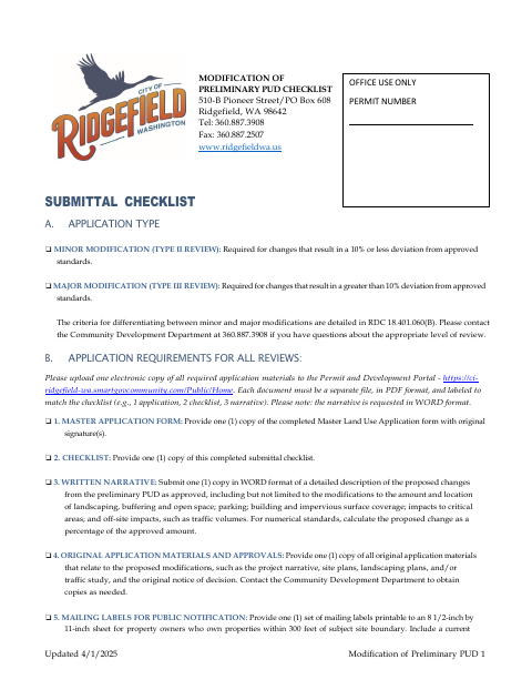 First page of the Modification of Preliminary PUD