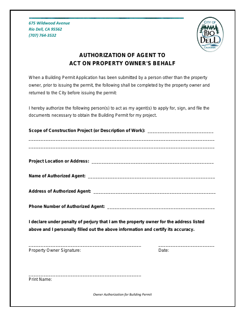 First page of the Owner Authorization for Building Permit