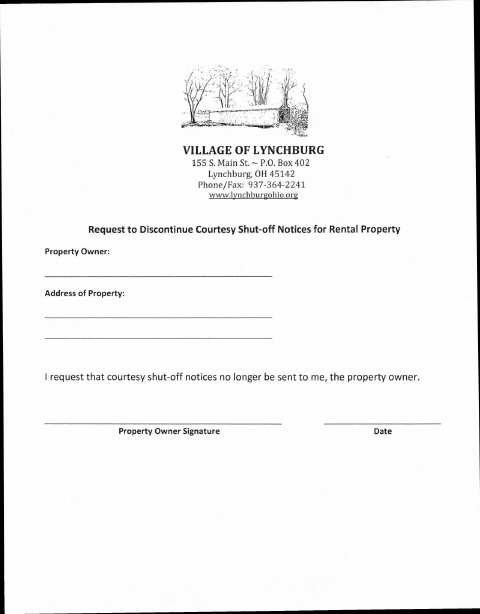 First page of the Request to Discontinue Courtesy Shut-Off Notices for Rental Property
