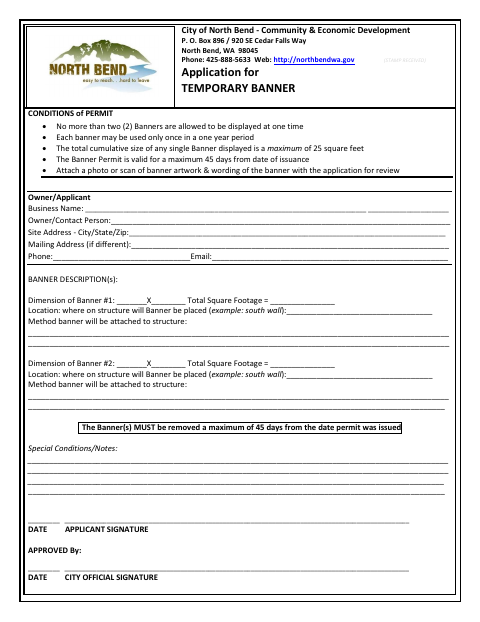First page of the Application for Temporary Banner