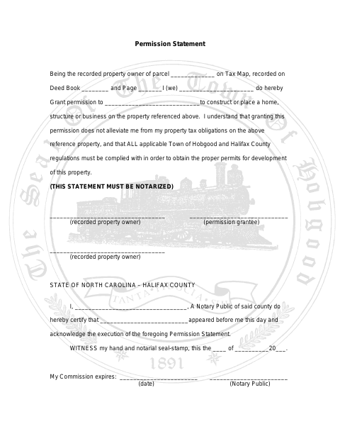 First page of the Property Owner Permission Statement