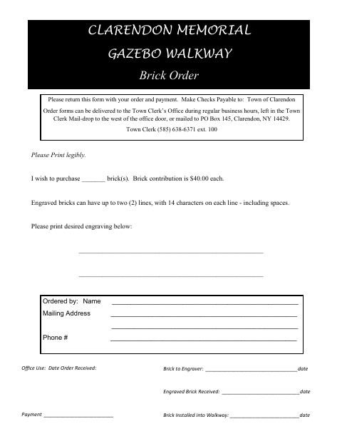 First page of the Memorial Gazebo Walkway Brick Order