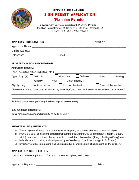 First page of the Sign Permit Application