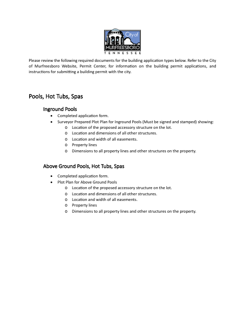 First page of the Request for Residential Pool, Hot Tub and Spa Permit