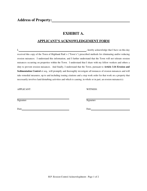 First page of the Erosion Control Acknowledgement