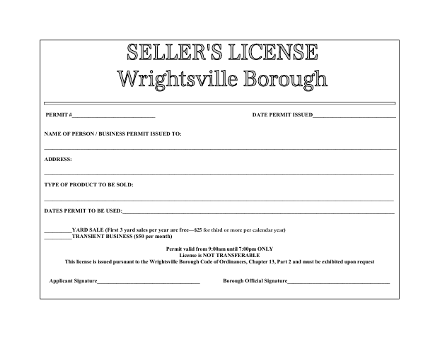 First page of the Yard Sale Permit Application