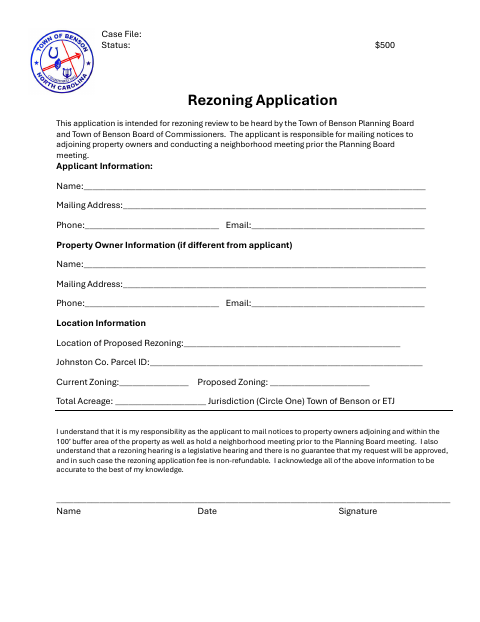 First page of the Rezoning Application