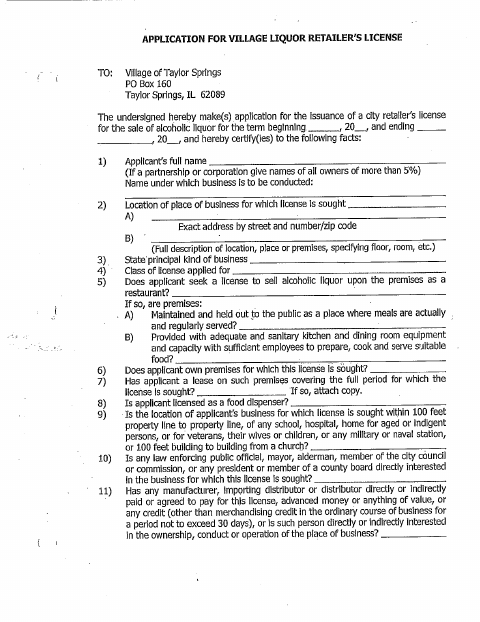 First page of the Liquor Retailer’s License Application