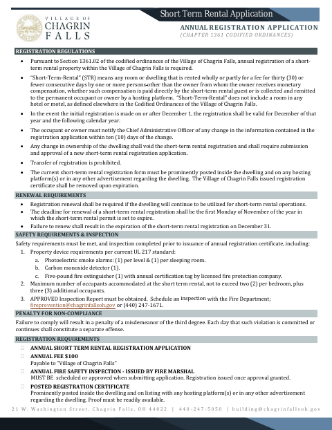 First page of the Short Term Rental Permit Registration Application