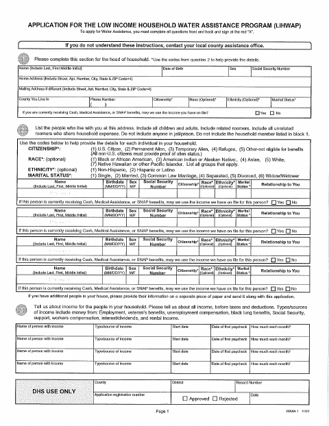 First page of the Low Income Household Water Assistance Program Application