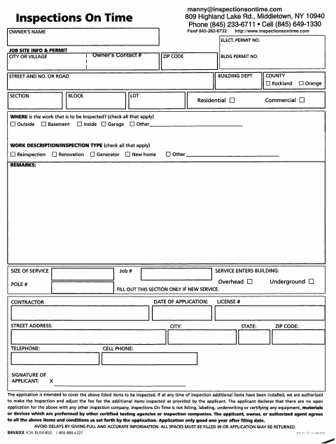First page of the Inspections On Time Electrical Permit Application