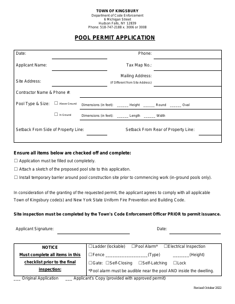 First page of the Pool Permit Application