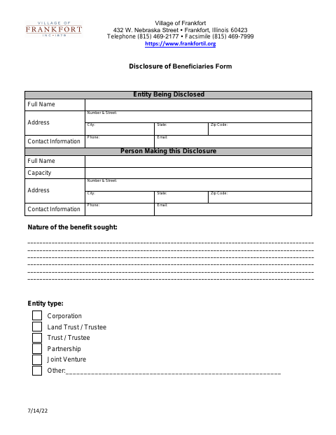 First page of the Disclosure of Beneficiaries Form