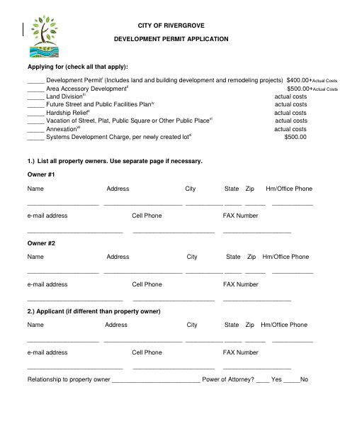 First page of the Development Permit Application and Cost Agreement