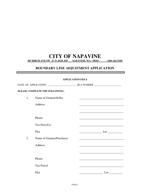 First page of the Boundary Line Adjustment Application
