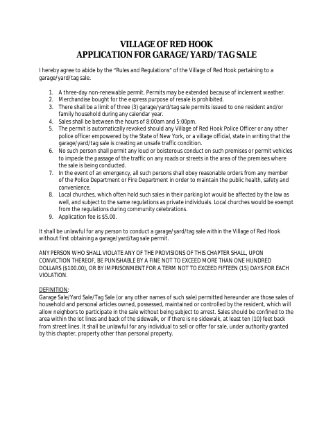 First page of the Garage/Yard/Tag Sale Application