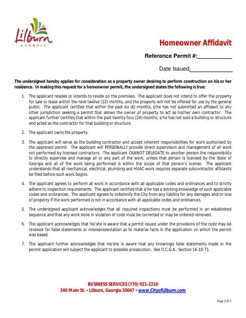 First page of the Homeowner Affidavit