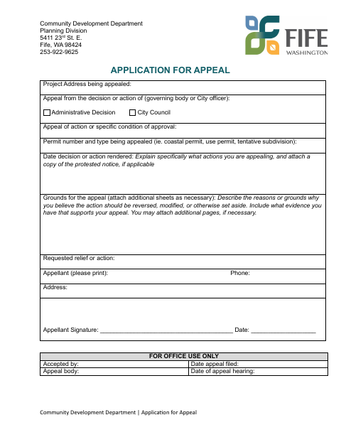 First page of the Application for Appeal