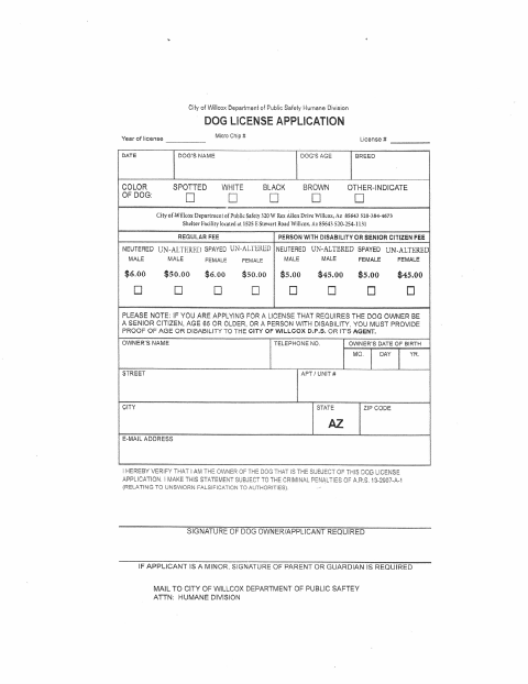 First page of the Dog License Application