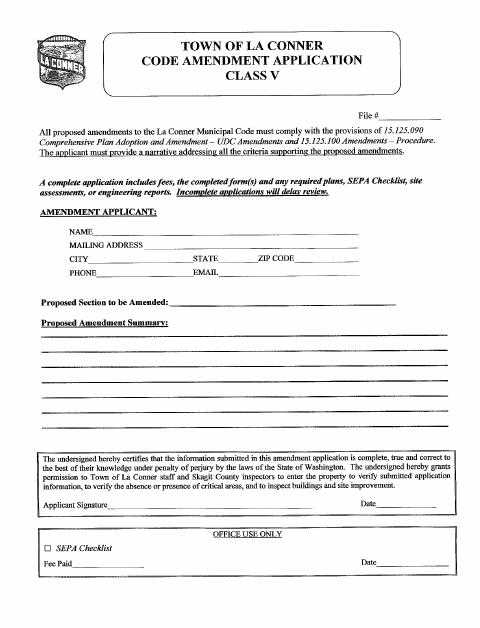 First page of the Code Amendment Application Class V