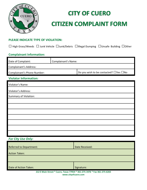First page of the Citizen Complaint Form
