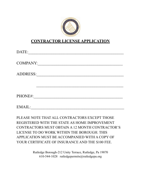 First page of the Contractor License Application