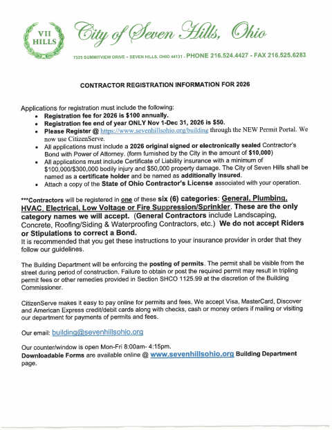 First page of the Contractor Registration Information and Application