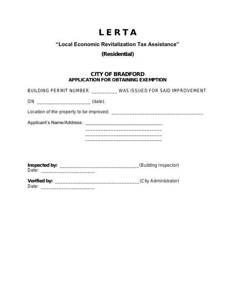 First page of the Residential LERTA Exemption Application