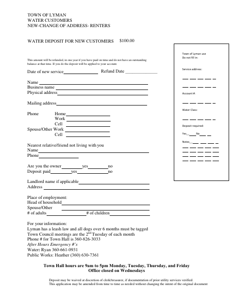 First page of the New Water Application