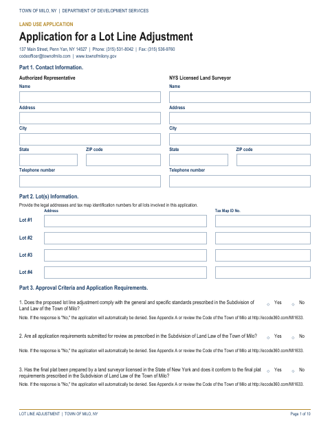 First page of the Application for a Lot Line Adjustment
