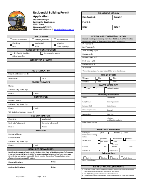 First page of the Residential Building Permit Application