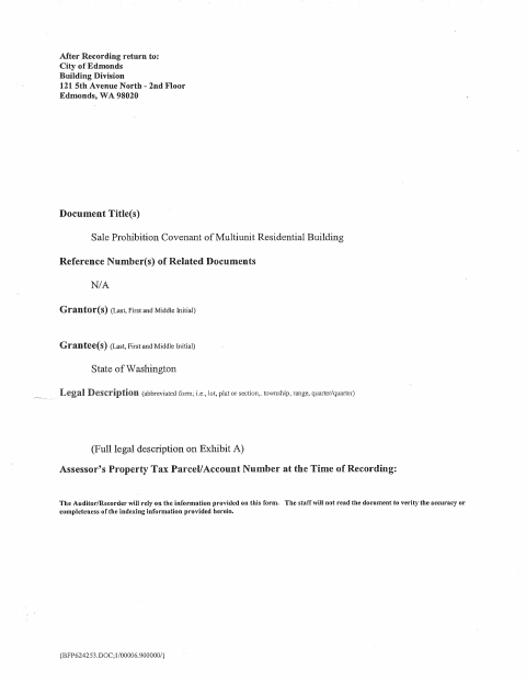 First page of the Sale Prohibition Covenant of Multiunit Residential Building