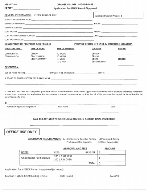 First page of the Fence Permit Application