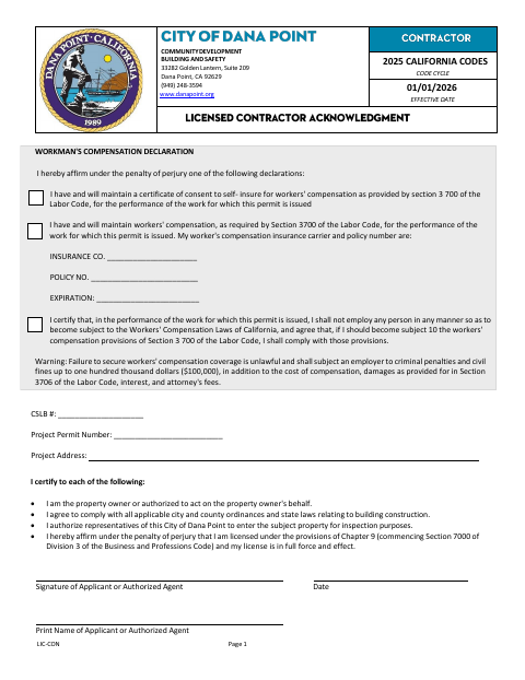 First page of the Workman's Compensation Declaration
