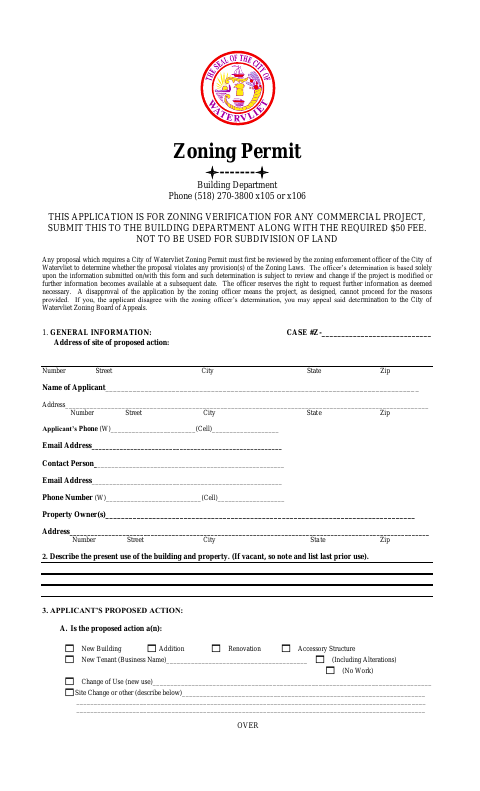 First page of the Zoning Permit Application
