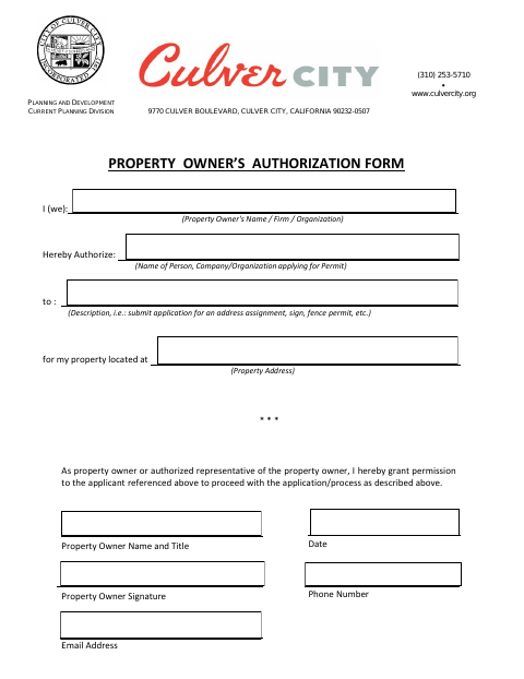 First page of the Property Owner's Authorization Form