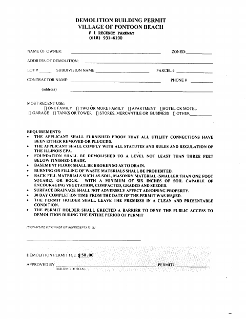 First page of the Demolition Building Permit