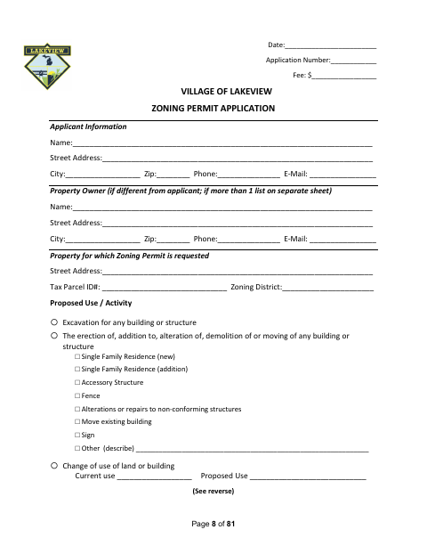 First page of the Zoning Permit Application
