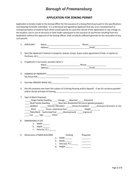 First page of the Application for Zoning Permit